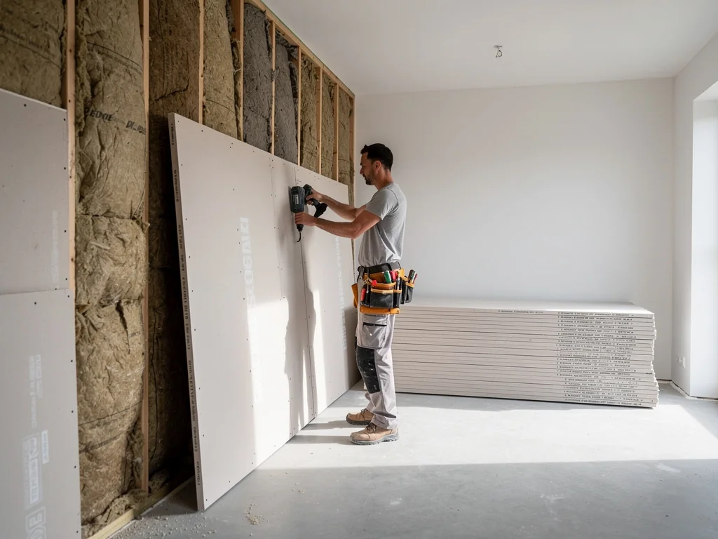 Isolation d'un mur intérieur avec des panneaux doublés de plâtre